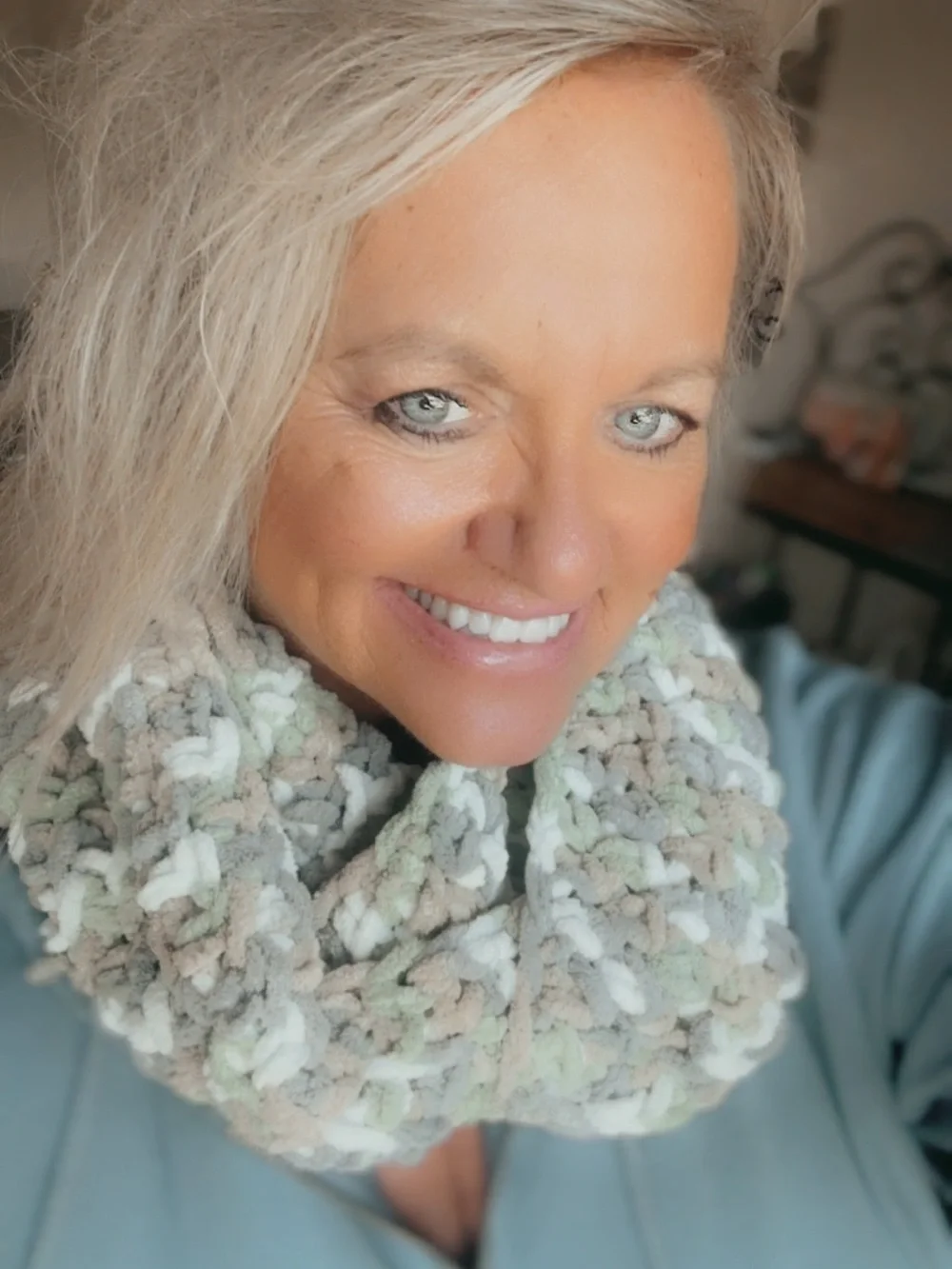 Handmade Cozy Chunky crocheted Scarf in Multi Neutral Colors